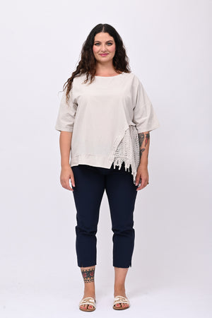 Maxi maglia punta sangallo - Gesso
