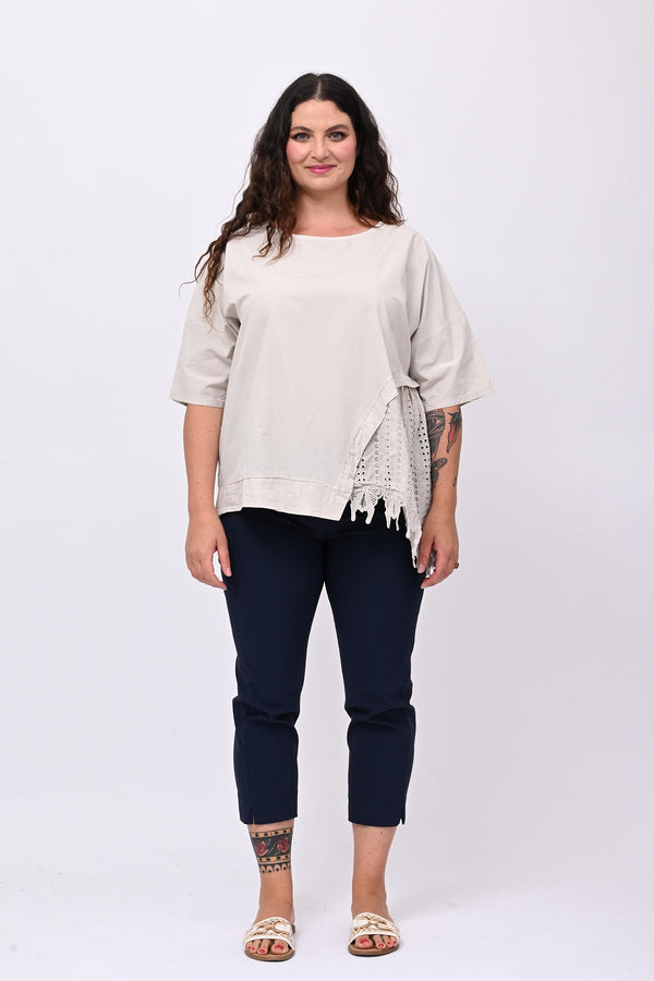 Maxi maglia punta sangallo - Gesso