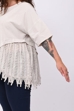 Maxi maglia punta sangallo - Gesso