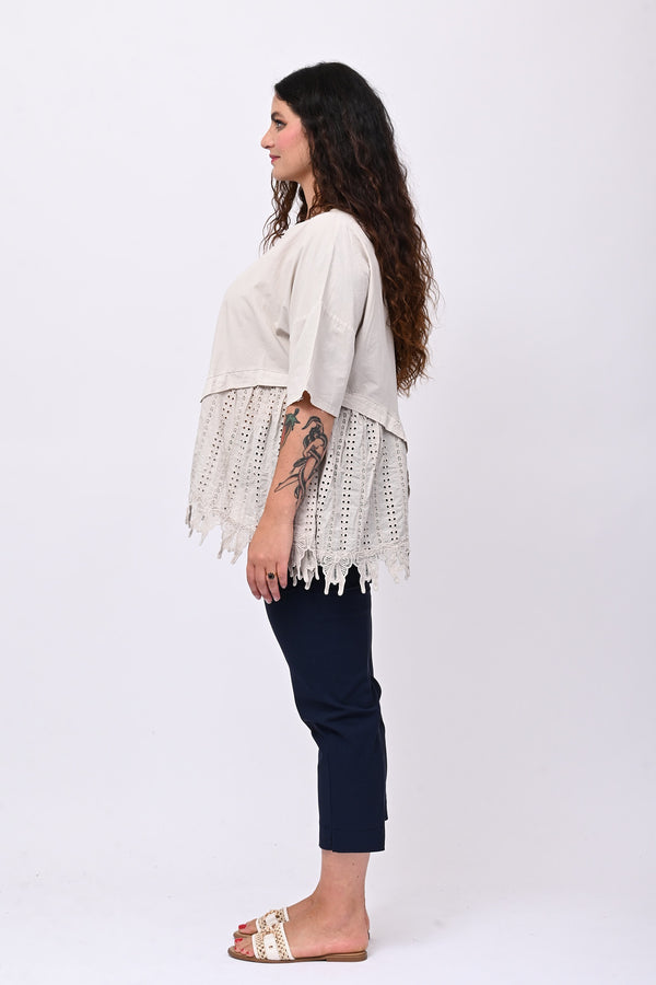 Maxi maglia punta sangallo - Gesso