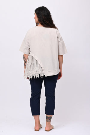 Maxi maglia punta sangallo - Gesso