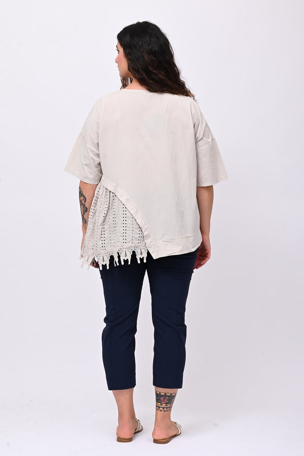 Maxi maglia punta sangallo - Gesso