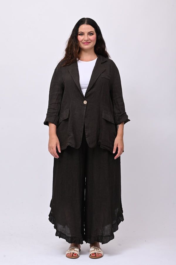 Pantalone lino rouches - Moro