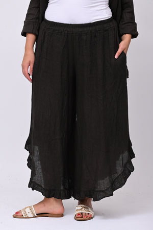 Pantalone lino rouches - Moro