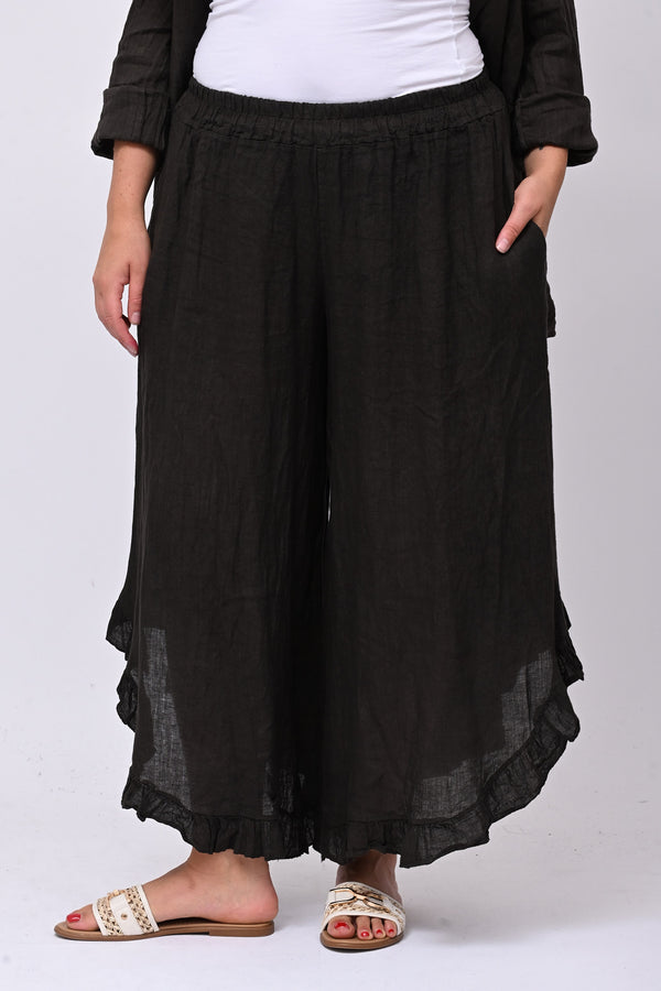 Pantalone lino rouches - Moro