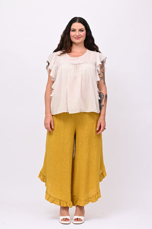 Pantalone lino rouches - Curcuma