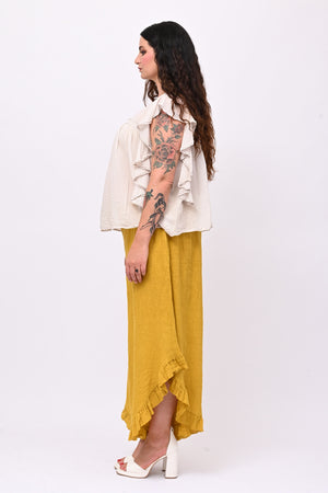 Pantalone lino rouches - Curcuma