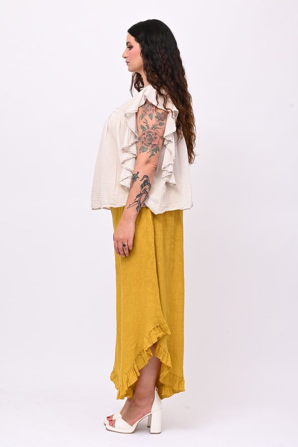 Pantalone lino rouches - Curcuma