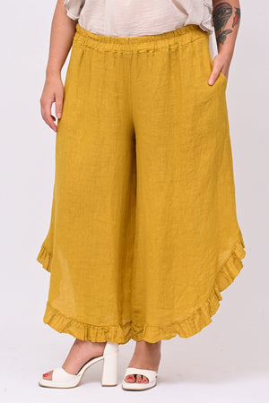 Pantalone lino rouches - Curcuma