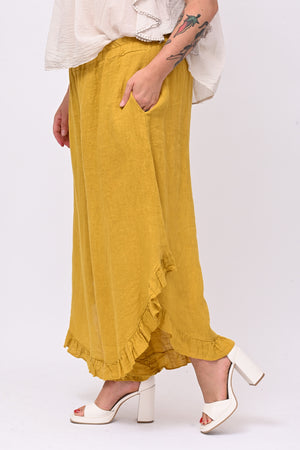 Pantalone lino rouches - Curcuma