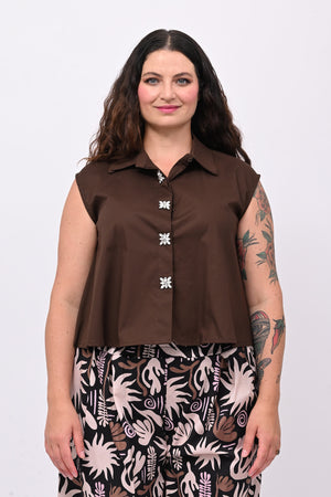 Camicia smanicata strass - Moro