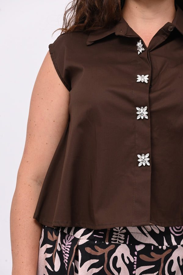 Camicia smanicata strass - Moro