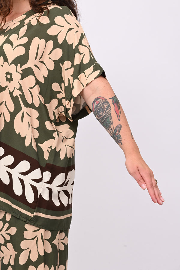 Completo viscosa maxi fiore - Militare
