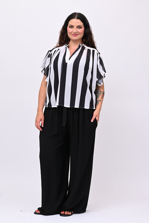 Blusa righe svasata - Nero