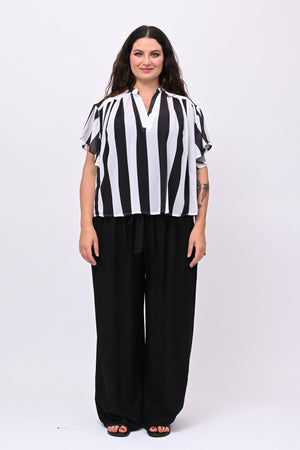 Blusa righe svasata - Nero