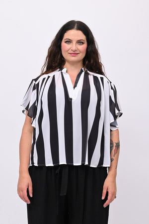 Blusa righe svasata - Nero