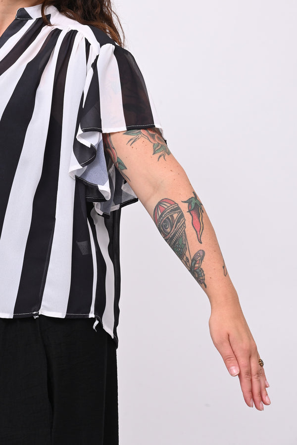 Blusa righe svasata - Nero
