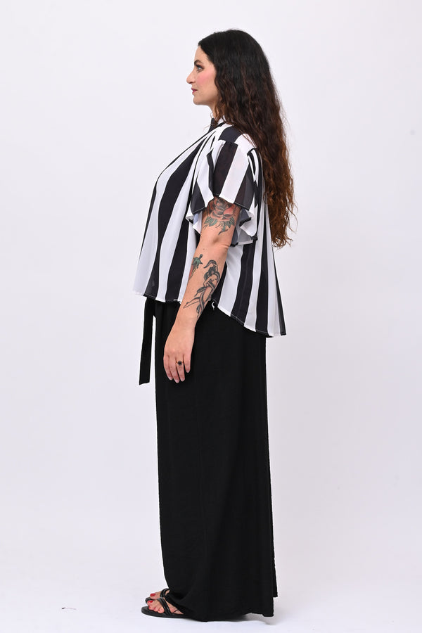 Blusa righe svasata - Nero