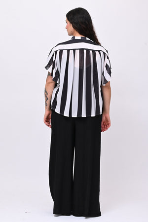 Blusa righe svasata - Nero