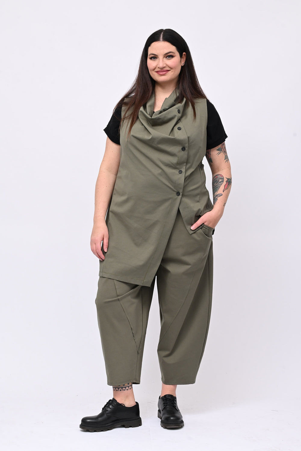 Completo gilet bottoni - Verde militare