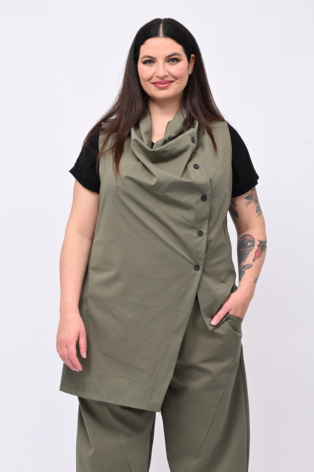 Completo gilet bottoni - Verde militare
