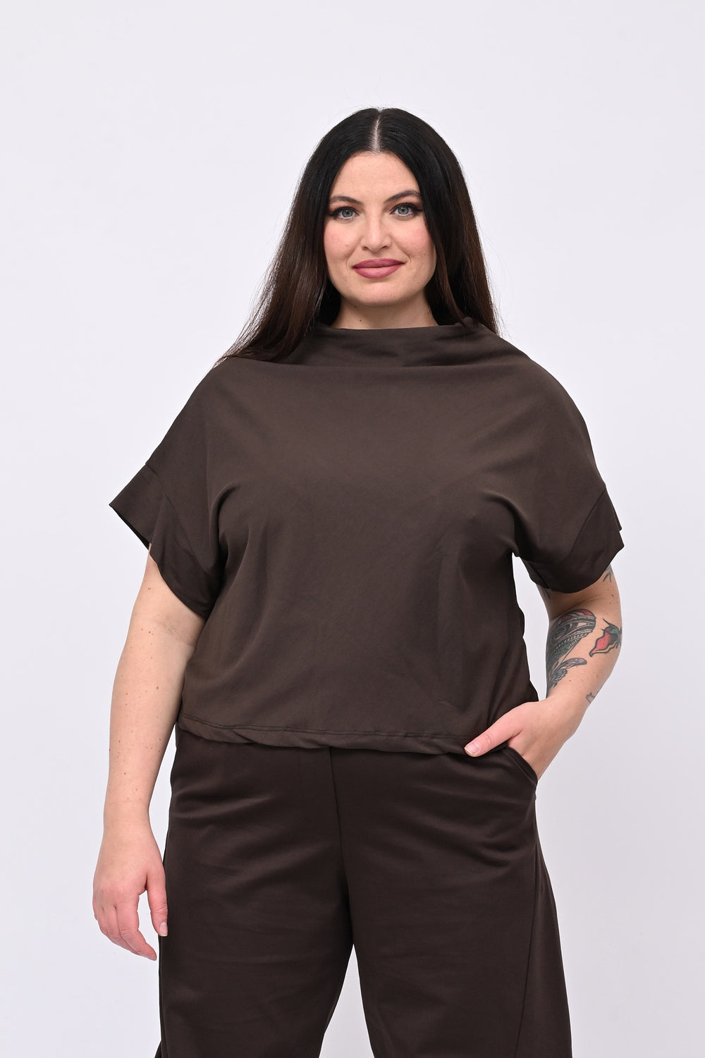 Maglia scollo cratere - Moro