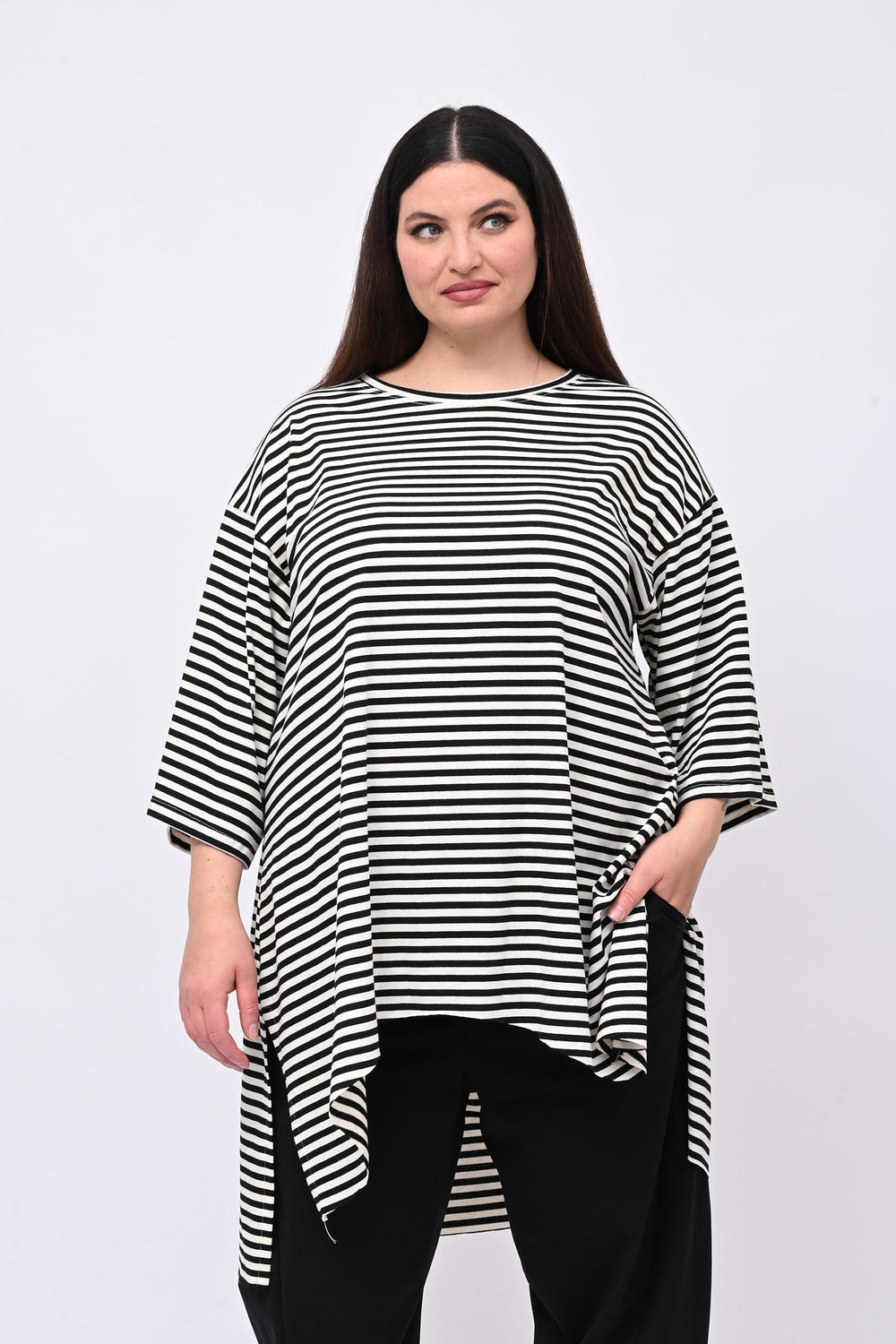 Maxi maglia coda righe - Nero