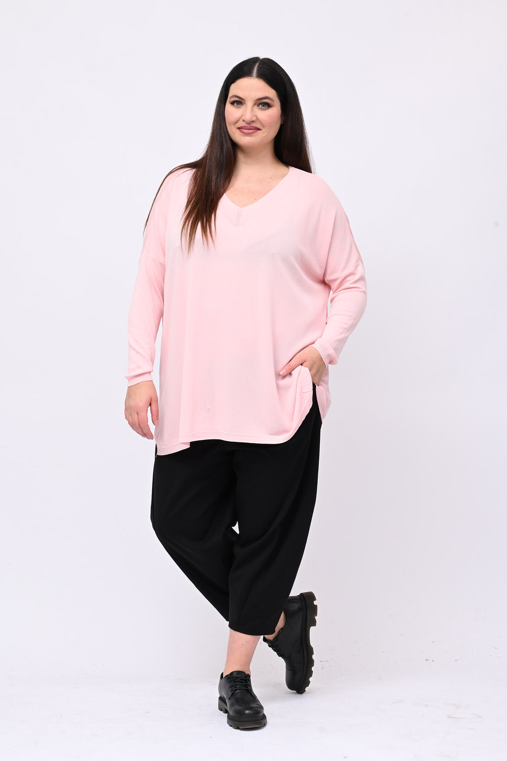 Pull viscosa doppia V - Rosa