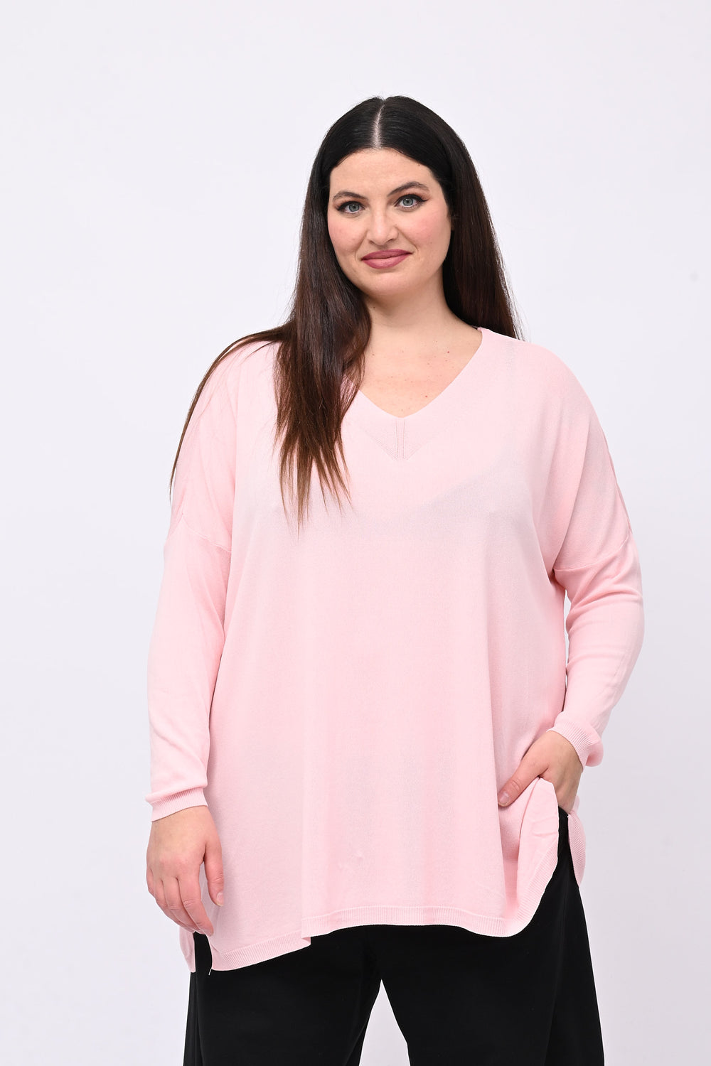 Pull viscosa doppia V - Rosa