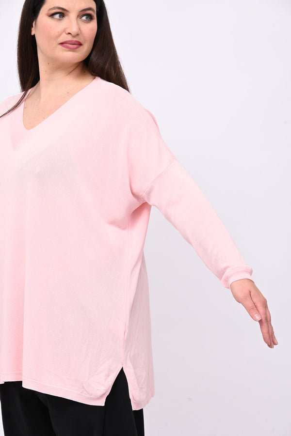Pull viscosa doppia V - Rosa