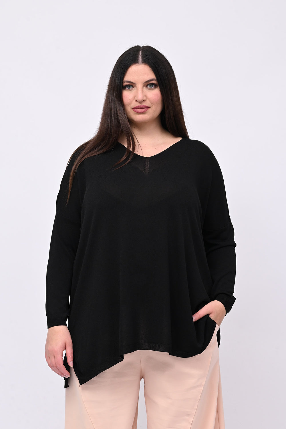 Pull viscosa doppia V - Nero