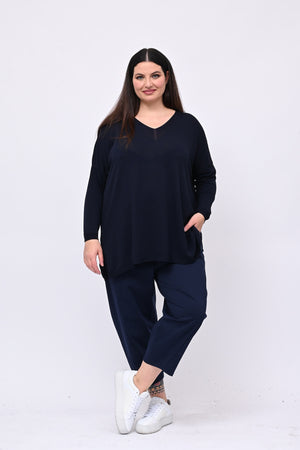 Pull viscosa doppia V - Blu