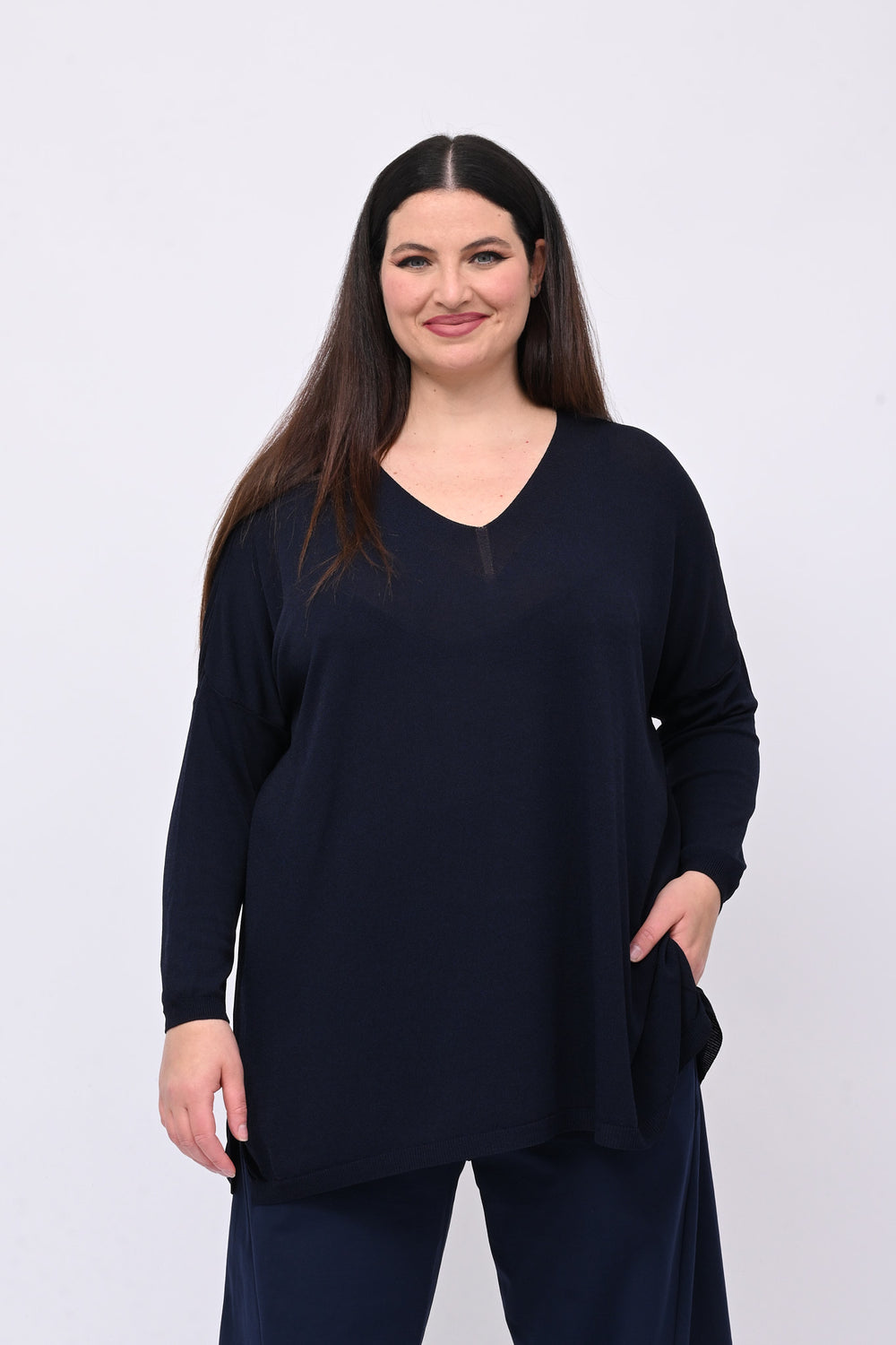 Pull viscosa doppia V - Blu