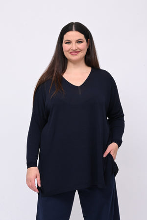 Pull viscosa doppia V - Blu