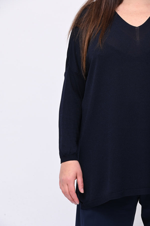 Pull viscosa doppia V - Blu