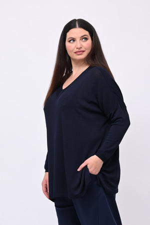 Pull viscosa doppia V - Blu