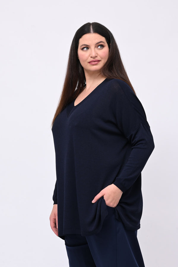 Pull viscosa doppia V - Blu