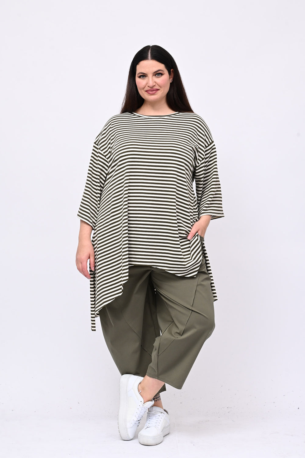 Maxi maglia coda righe - Verde militare