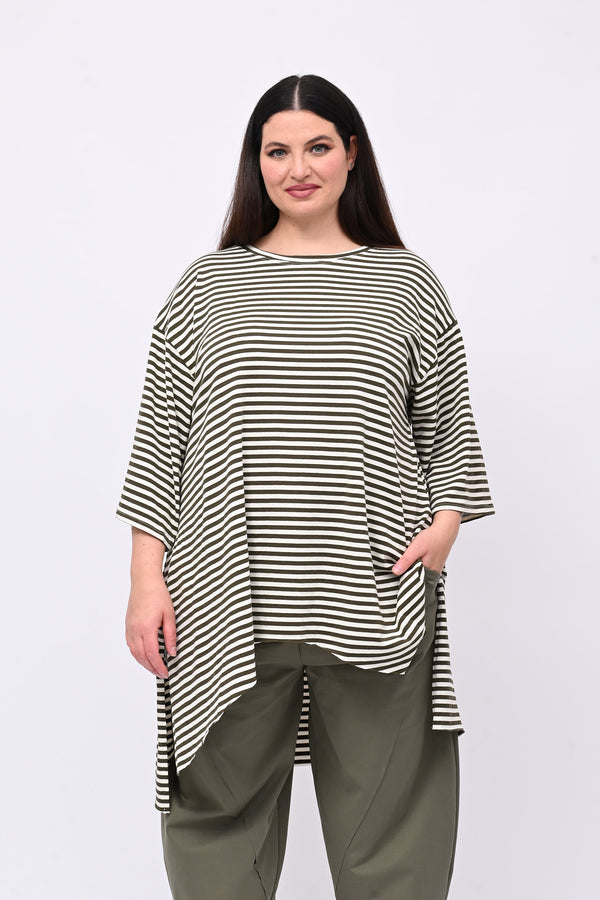 Maxi maglia coda righe - Verde militare