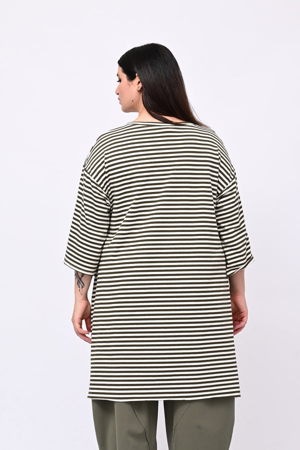 Maxi maglia coda righe - Verde militare