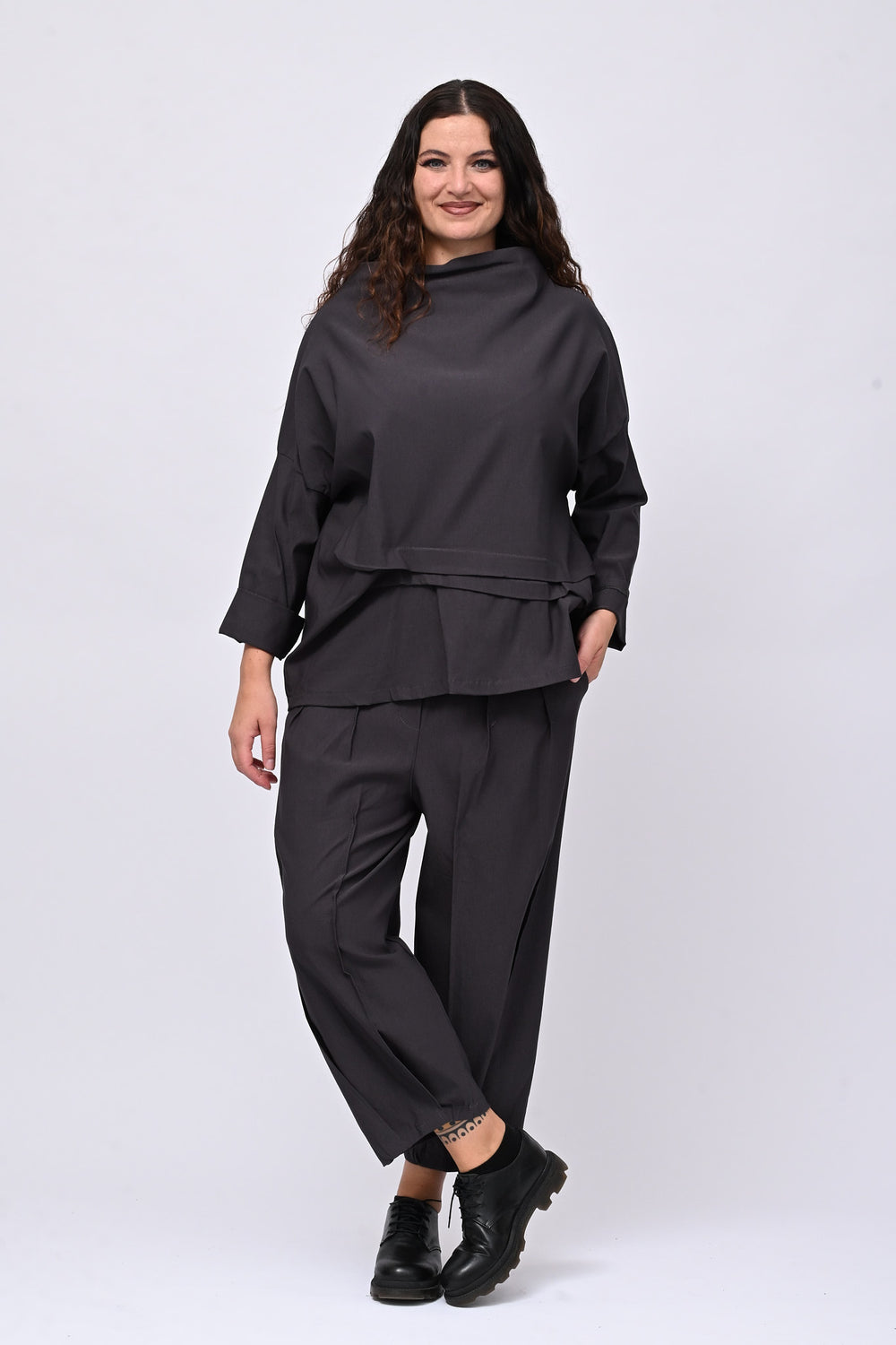 Pantalone bengalina pieghe - Piombo