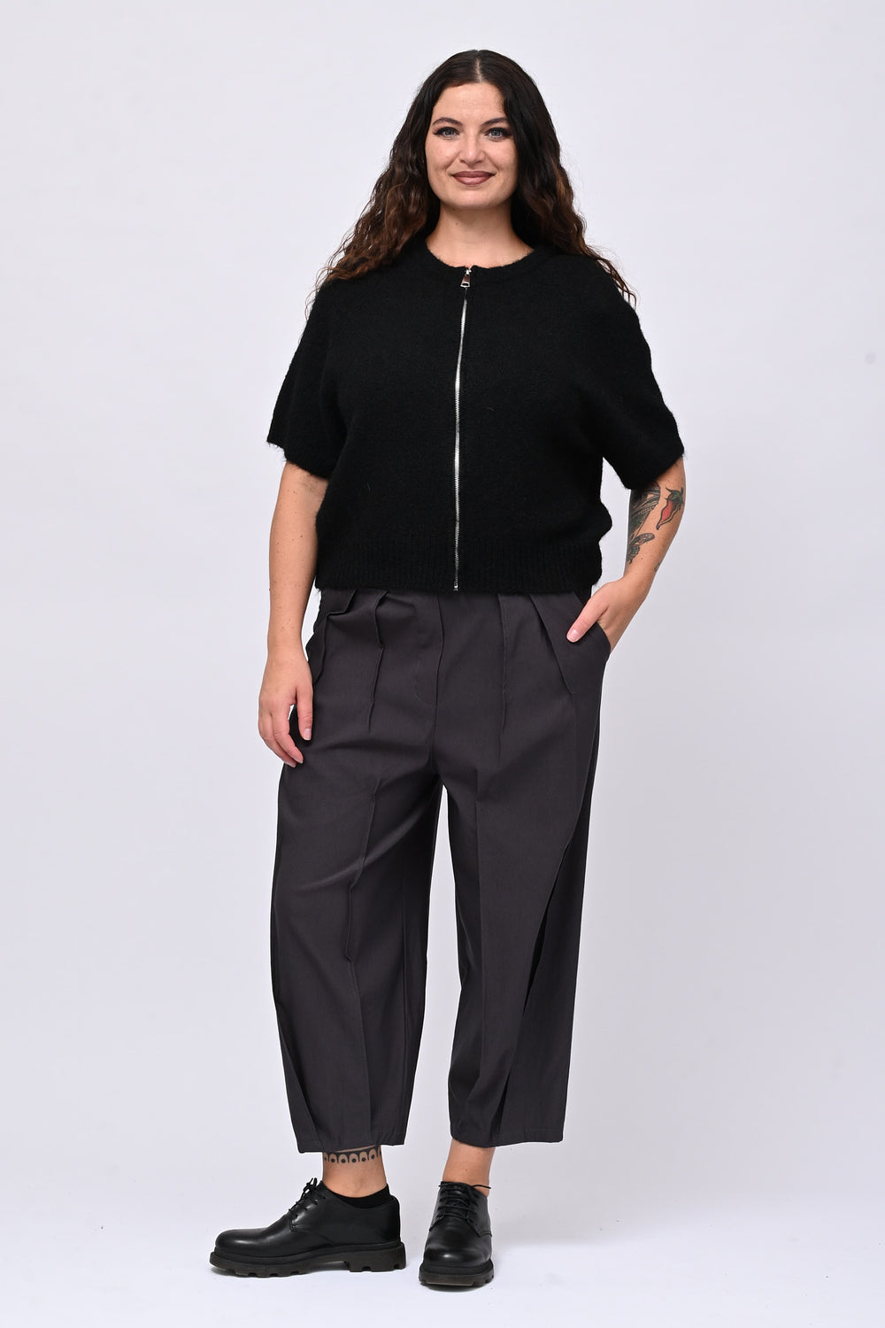 Cardigan misto lana zip - Nero