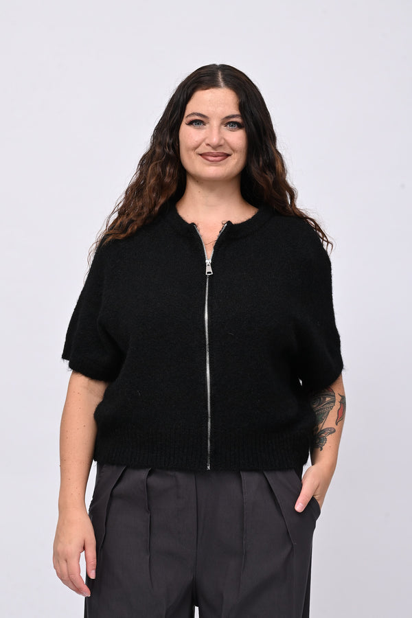 Cardigan misto lana zip - Nero