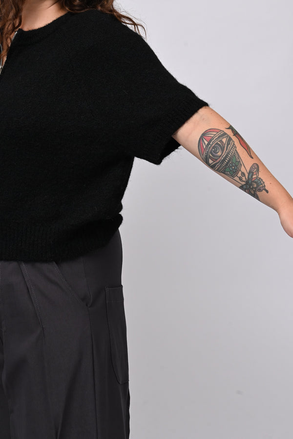 Cardigan misto lana zip - Nero