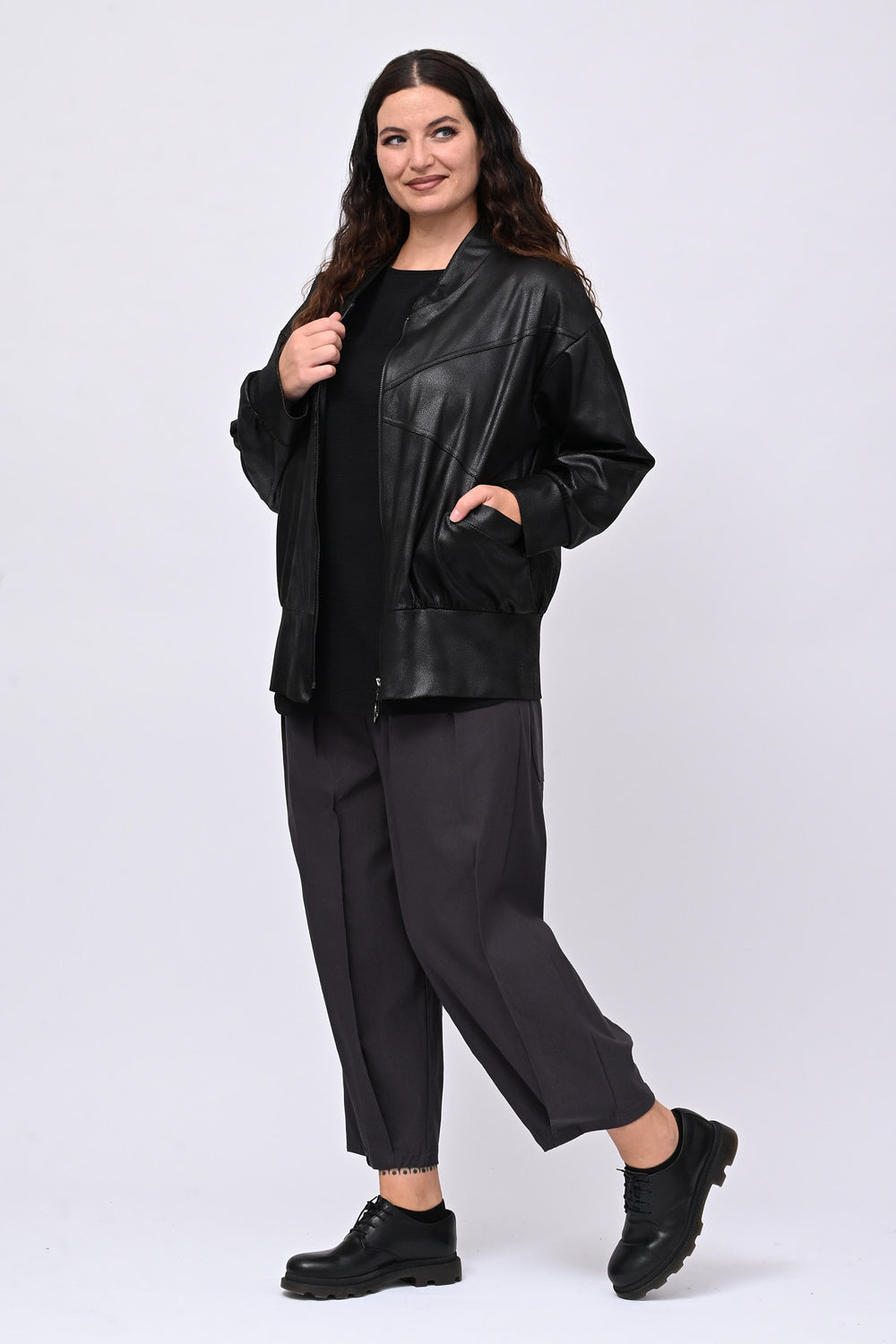 Bomber ecopelle martellata - Nero