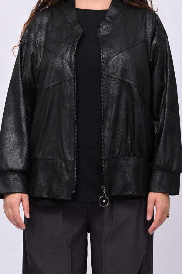 Bomber ecopelle martellata - Nero