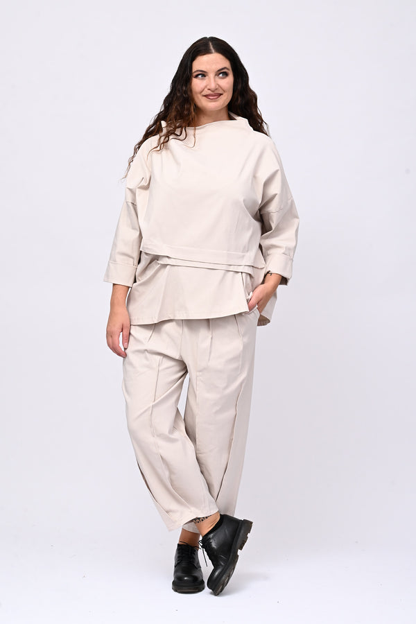 Pantalone bengalina pieghe - Gesso