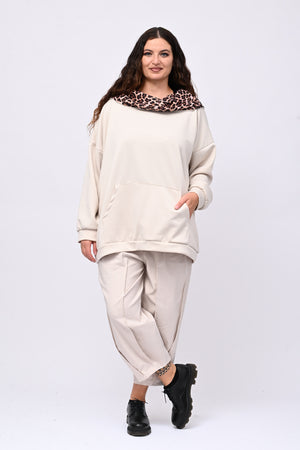 Felpa collone animalier - Greige