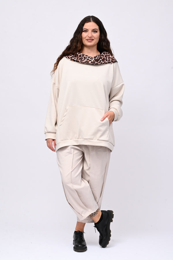 Felpa collone animalier - Greige