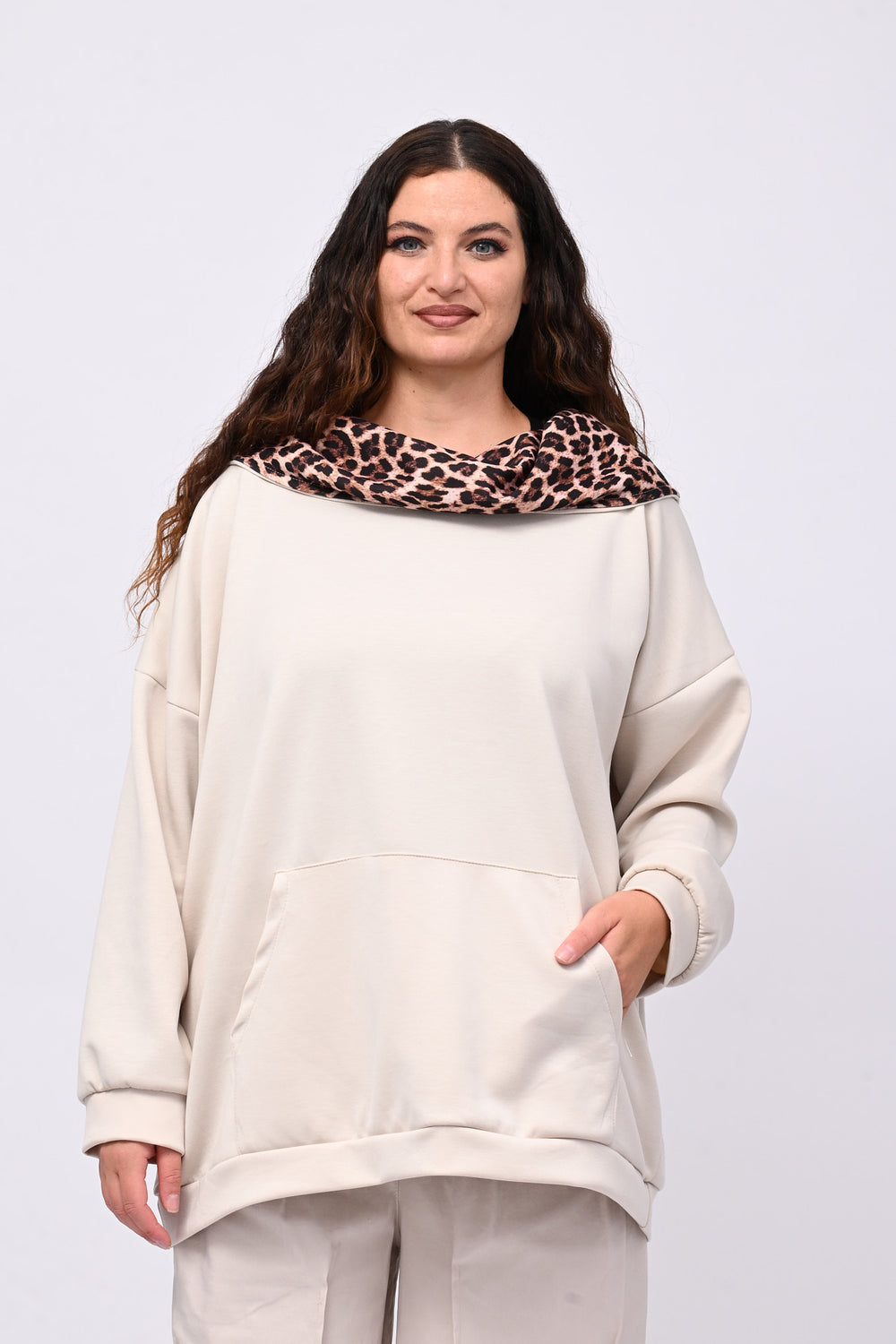 Felpa collone animalier - Greige